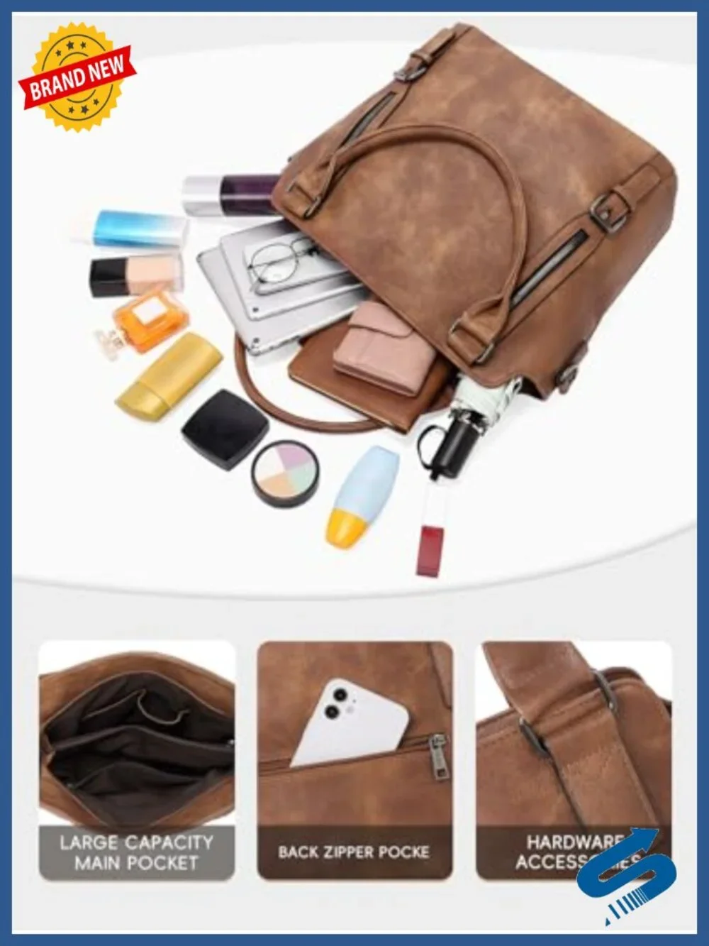 Vegan Leather Hobo Bag Tote with Multiple Pockets Adjustable Strap